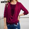 Spring Bead Contrast Color Long Sleeve Women's Large Drop Collar Loose Pleat Fake Two Tops