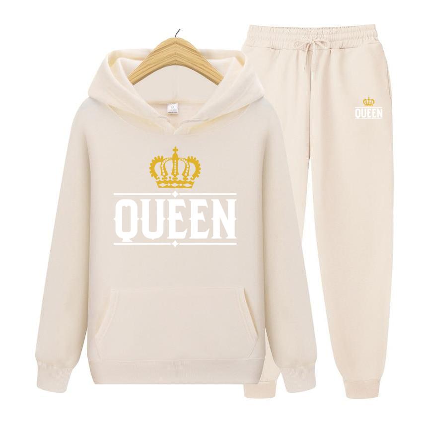 Королева Женский костюм с капюшоном Толстовка с капюшоном Комплект из двух предметов Женская толстовка с капюшоном Осенний мужской комплект с капюшоном + брюки