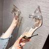 Fashion New Pointed Crystal Fairy Ladies Wind Sandals Rhinestone Butterfly-knot Transparent High Heel Women Sandals Fashion Shoes