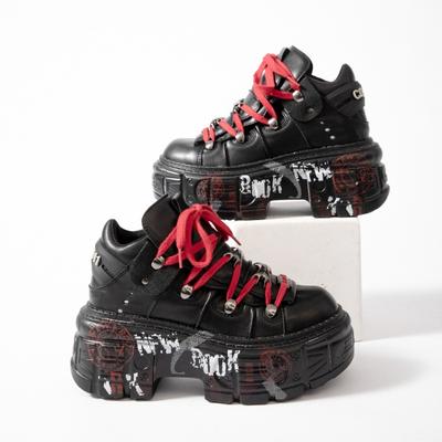 Ретро Испанская Танковая Подошва Металлическая Платформа Маленькая Кожа Темный Панк Подошва-Маффин Уличный Снимок Повышающие Одинарные Туфли