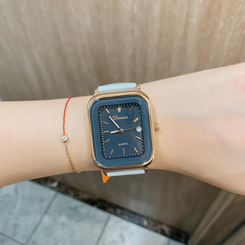 Новые простые квадратные легкие роскошные поясные часы с календарем, кварцевые часы Niche, модные повседневные женские часы