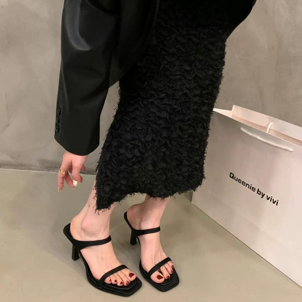 Тонкий каблук темперамент светская львица черный крутые тапочки обувь носить новый летний высокий каблук сандалии