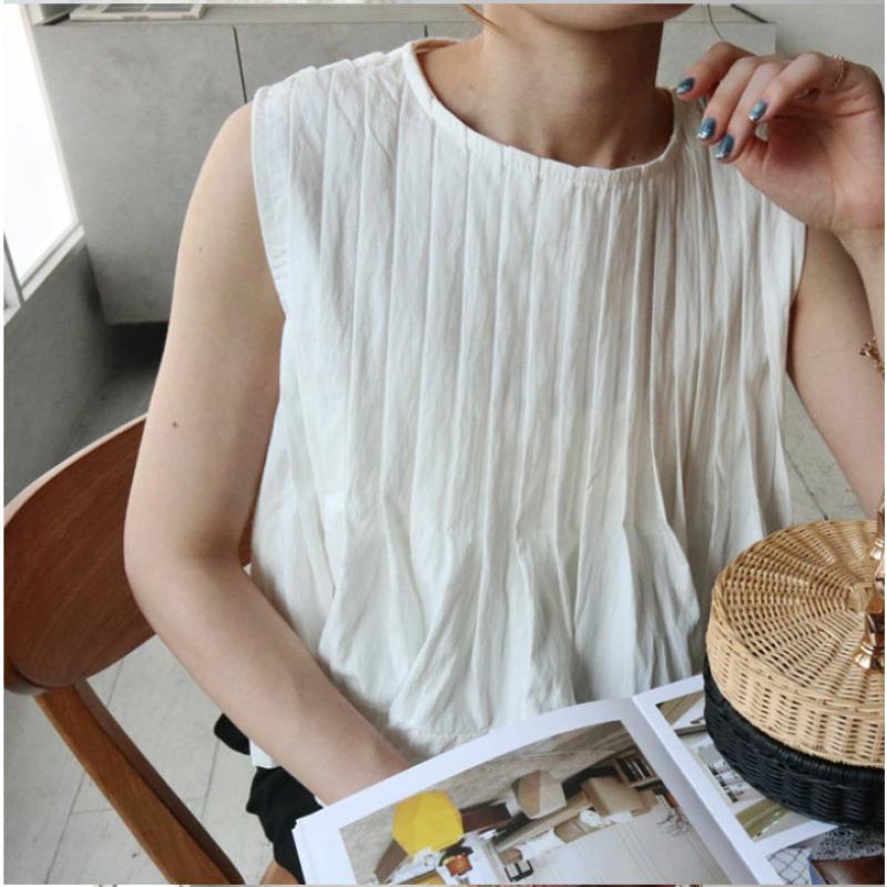 Solid Color Sleeveless Babydoll Top + Pleated Pants Skirt Two-Piece Set