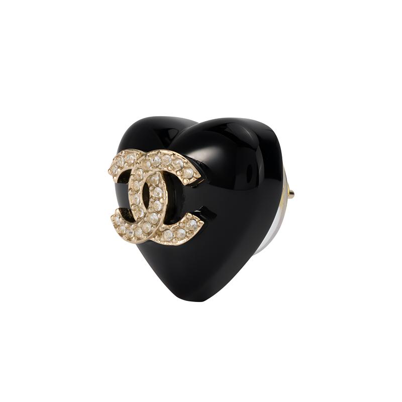 Chanel Классические серьги-гвоздики с двойным C и сердцем из сплава, женские, черные