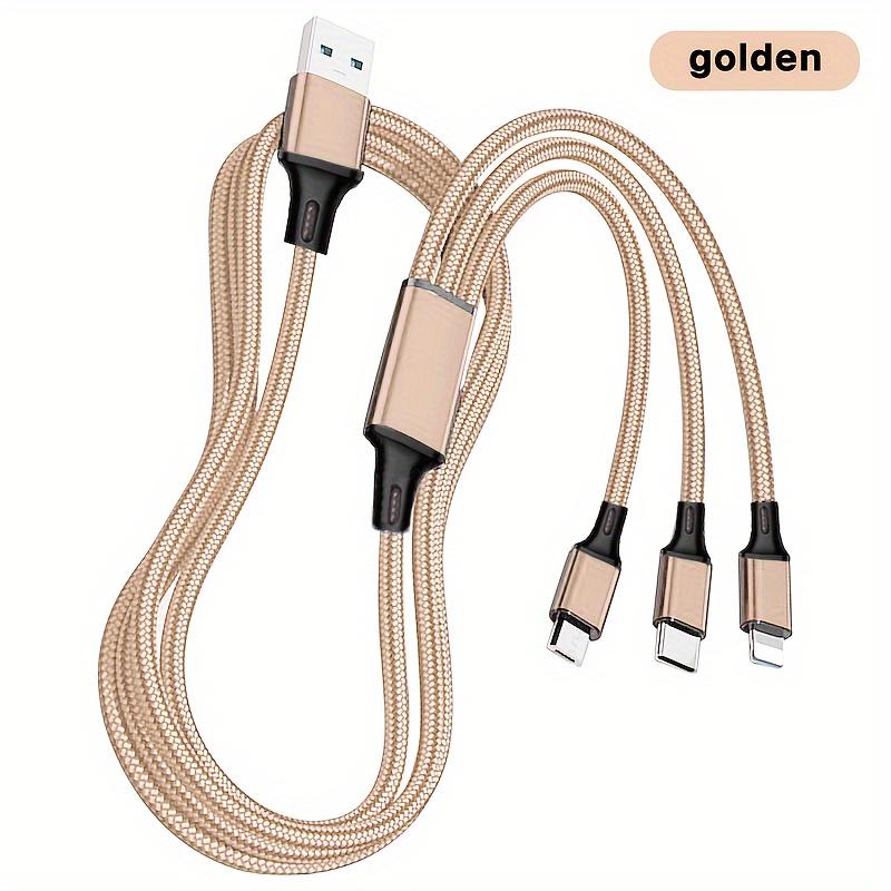 3 in 1 Fast Charging USB Cable, Nylon Braided Flat Charger Cord, 20W Multi Device Charging Wire, 1.2m Durable Data Cable