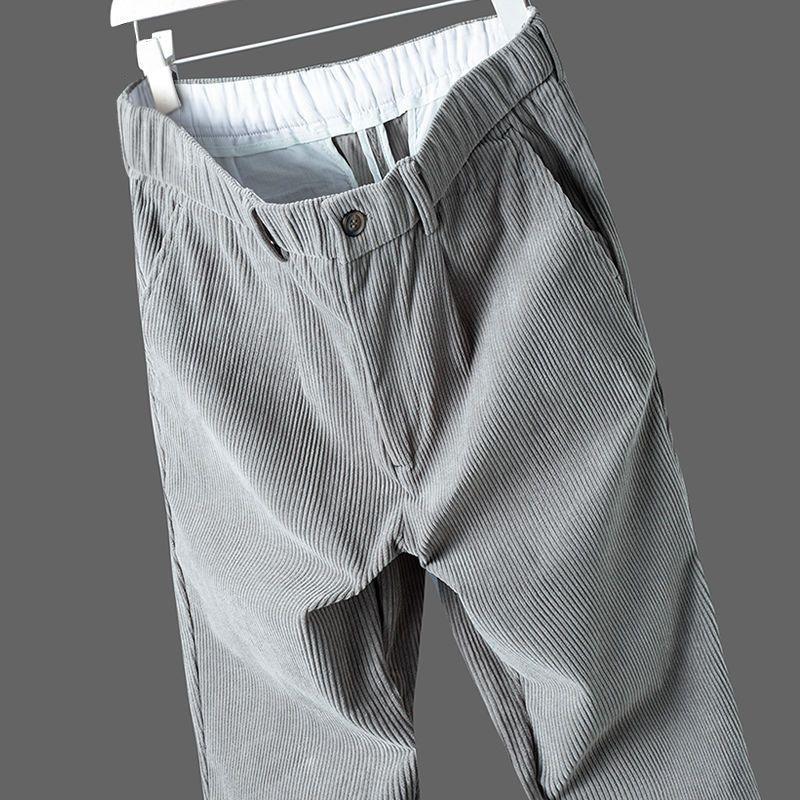 Autumn Thick Men's Double-pleated Trousers Large Size Slim-fit Corduroy Business Casual Pants