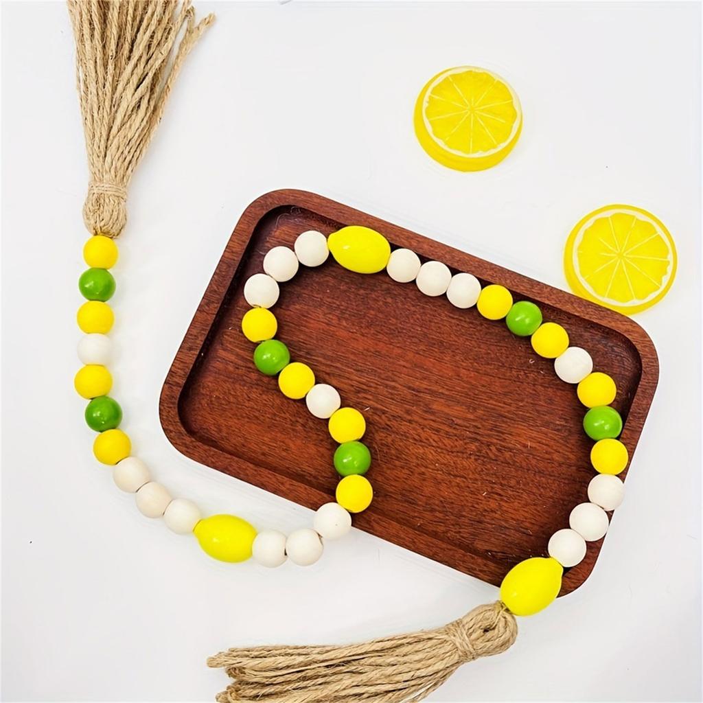 Лимонная деревянная гирлянда из бусин, кисточки в стиле фермерского дома, молитвенные бусины, декор для многоярусного подноса в виде ломтика лимона, богемное настенное украшение, домашний декор