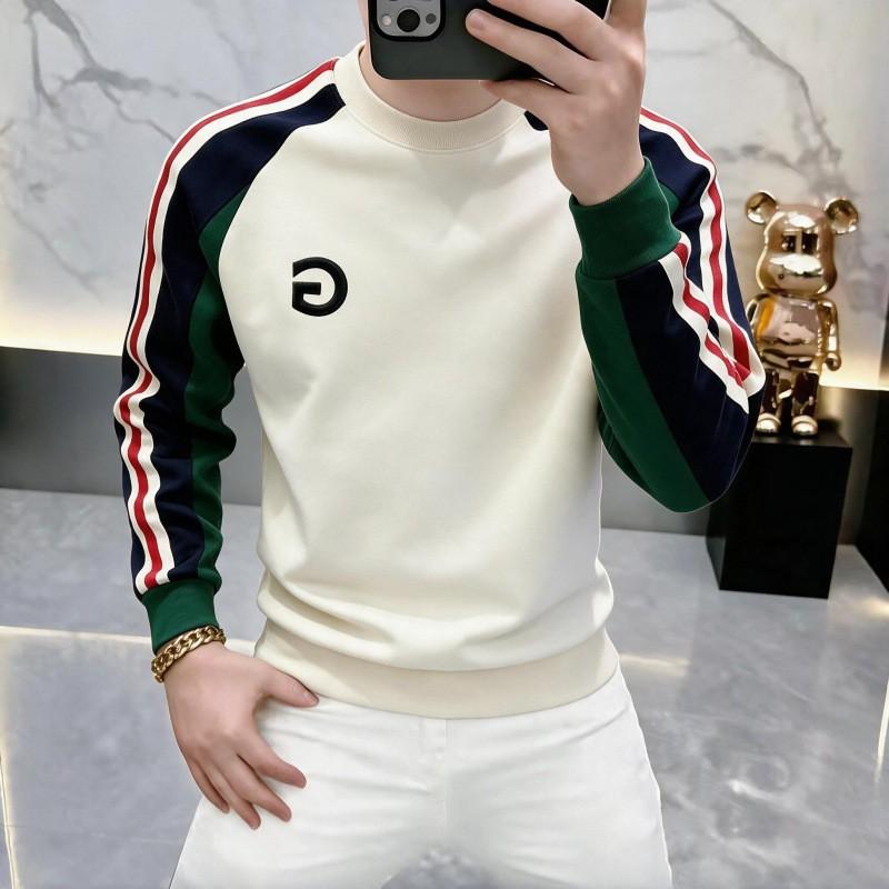 Mens Embroidered Color Block Crewneck Sweatshirt Trendy Casual Loose Fit Top Teens