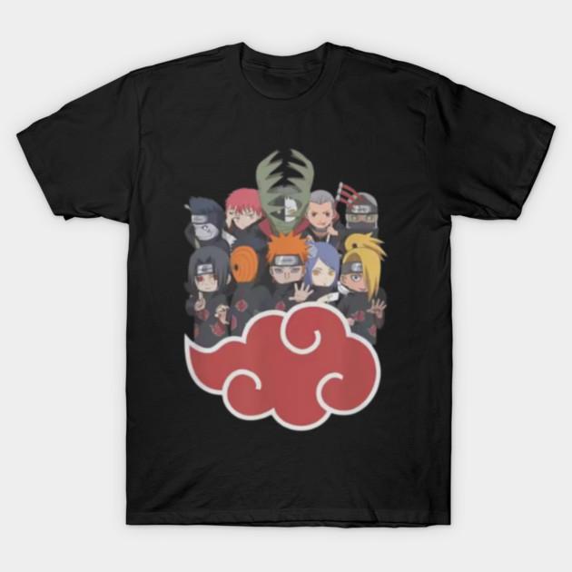 Asian Size Cotton Unisex Tshirt Print T-shirt Naruto Shippuden Akasuki Group Cloud Chibi T-shirt No-Cut Print Regular Fit