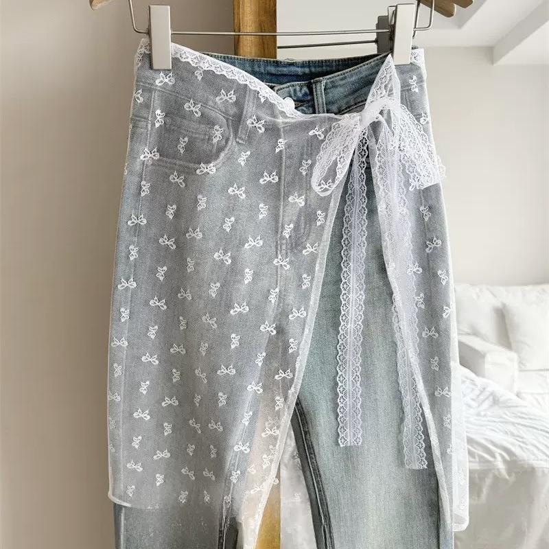 Корейская кружевная вышитая поясная повязка юбка из тюля с многослойным шарфом-аксессуаром