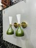 Handmade Brass Double Cone Sconces: Olive Green & White Vanity Lights