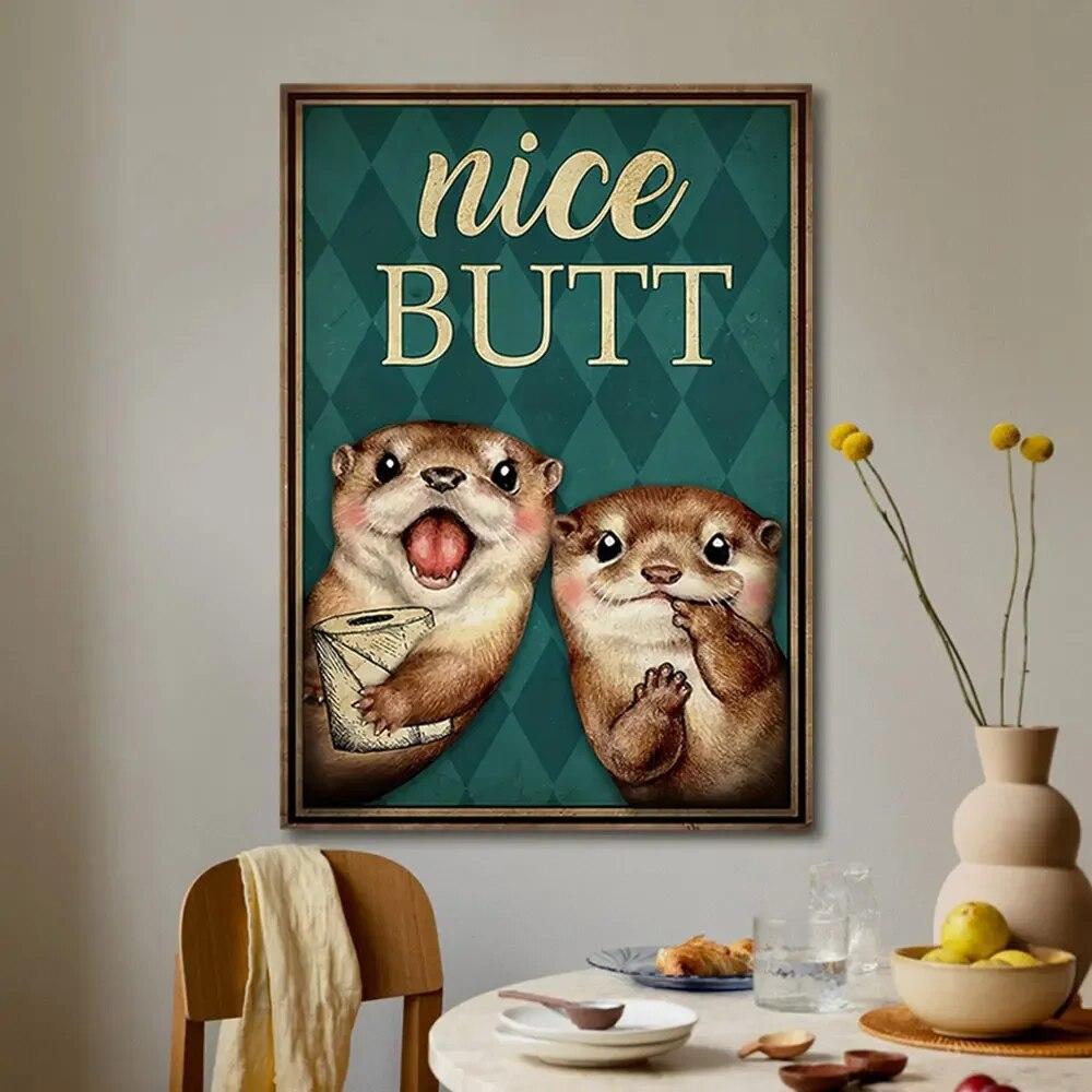 Милые выдры, красивый постер на холсте, принты на туалетной бумаге, забавный декор для ванной комнаты, декор для туалета, настенная художественная живопись