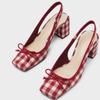 Женские босоножки на толстом каблуке с квадратным носком Туфли-лодочки Мэри Джейн в стиле ретро Туфли-лодочки на высоком каблуке Весна-лето Клетчатые туфли Баотоу