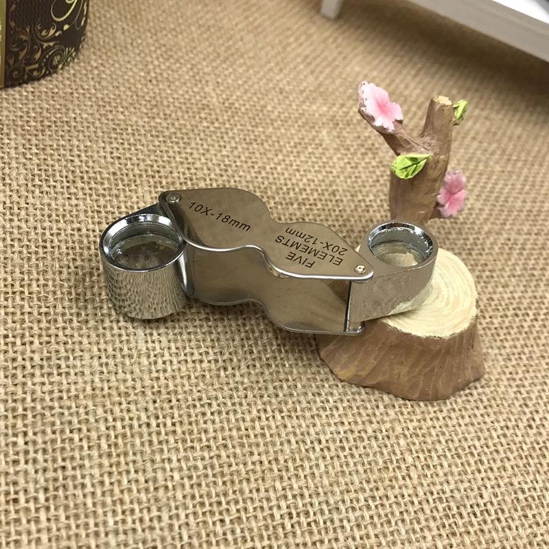 Twin Lens 10X 20X Jewelry Magnifiers Pocket Magnifying Glass Folding Loupe Tool for Diamond Gems Stones Stamps Coins Watches
