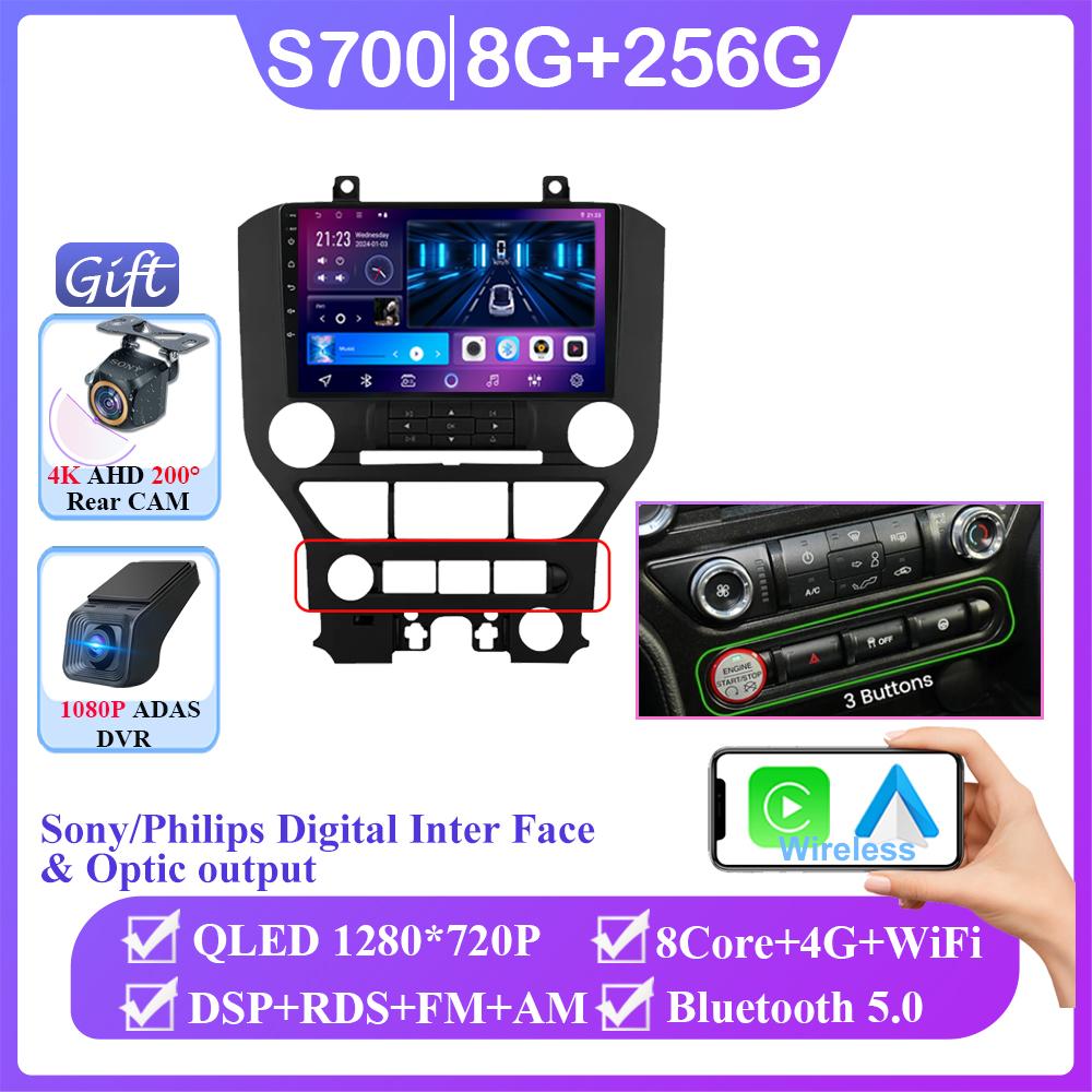 Android 14 Carplay Car Radio для Ford Mustang S550 2014 2015 – 2021 Навигация GPS Мультимедийный проигрыватель стерео WiF+4G 360 Камера BT
