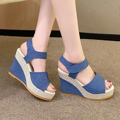 Мода 2024 Высокое качество Женская обувь Большой размер Женские сандалии Модные сандалии-босоножки с открытым носком Женские Новые Сандалии-клинья с круглым носком