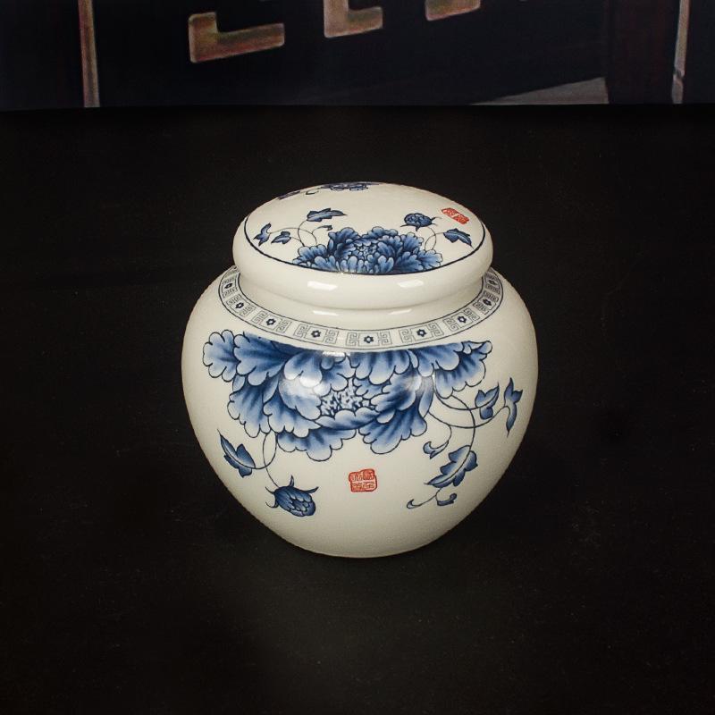 Герметичная сине-белая фарфоровая керамическая банка для меда с закручивающейся силиконовой крышкой