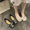 New Bow Flat Shoes Women's Pearl Rope Crystal Bead Soft Shoes Casual Women's Single Shoes