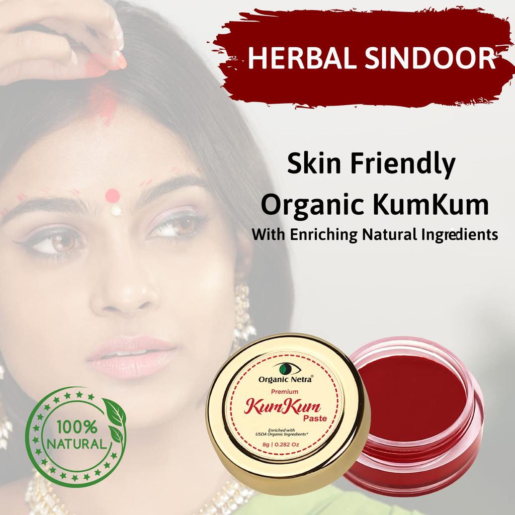 Organic Netra Premium Kumkum (Sindoor) Paste Waterproof Natural Organic Red Color 0.2 Oz