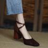 2024 Spring and Autumn New Fashion Square Toe Thick Heel Retro Matte Sexy Trendy Cross Buckle Women's Shoes