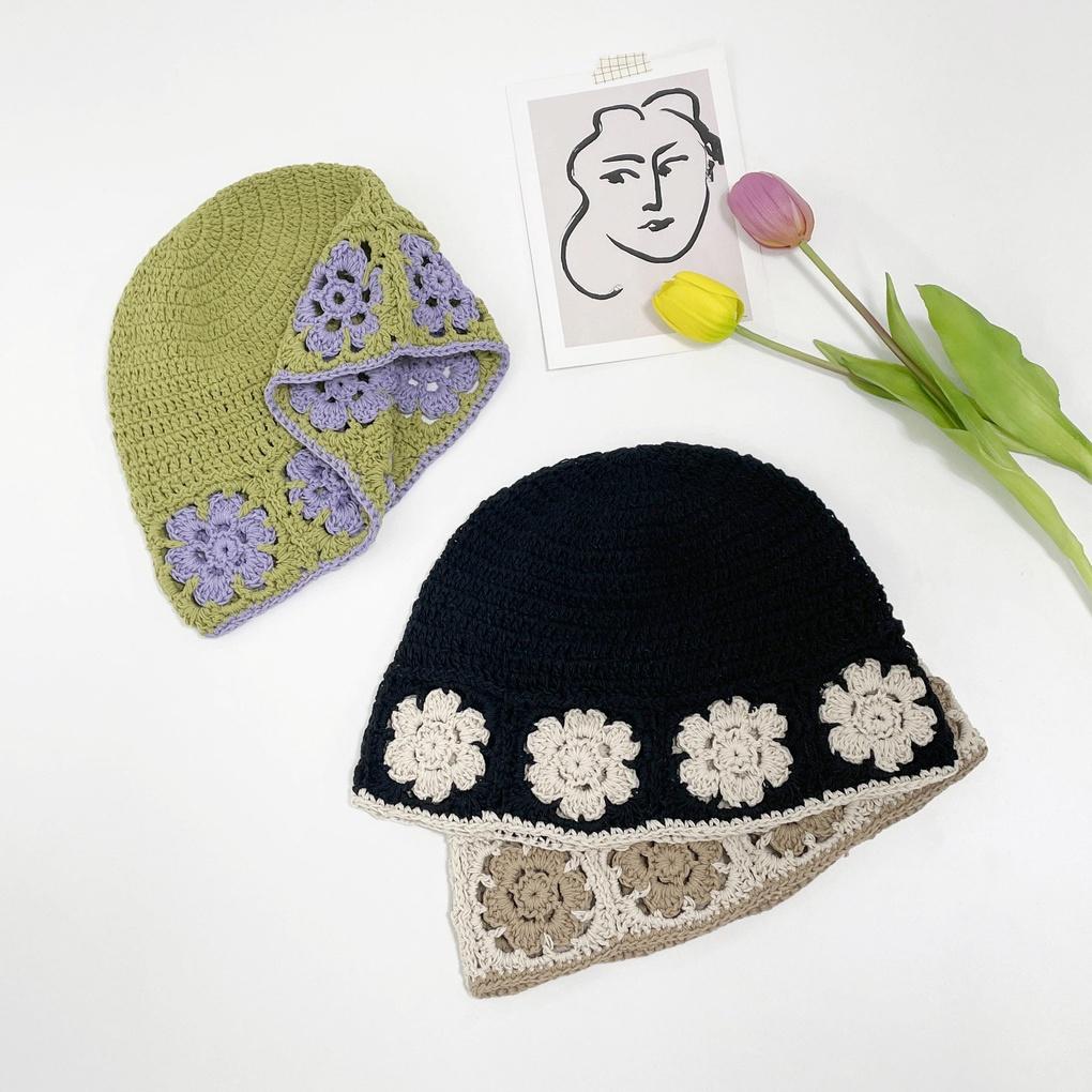 Женская и мужская повседневная вязаная панама с цветочным узором