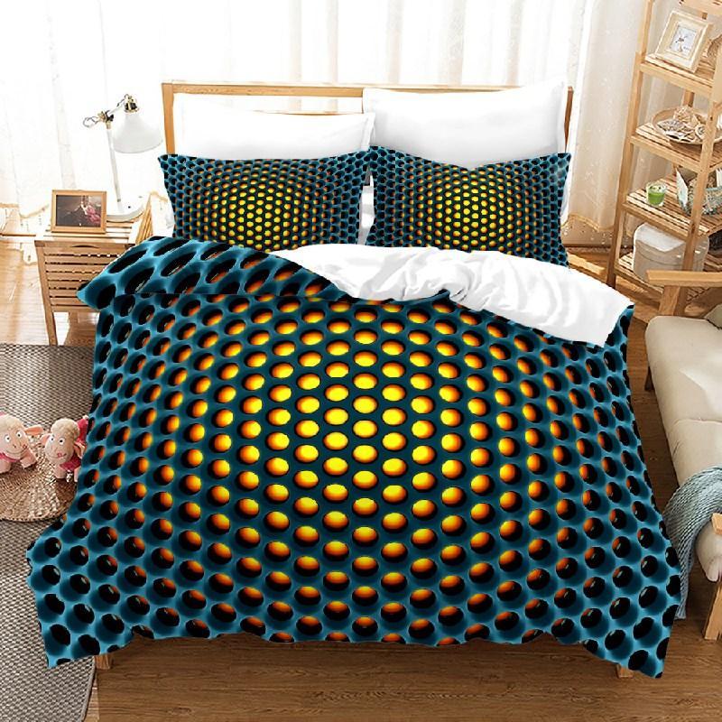 Honeycomb Duvet Cover Set Pink Geometry 3D Printed Bedding Set Polyester Cool Style Double Queen King Quilt Cover For Boys Adult