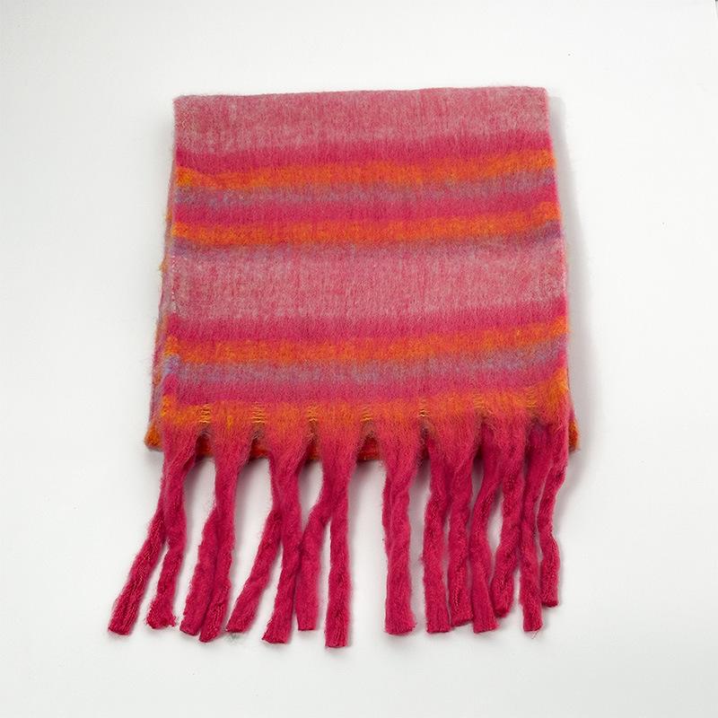 Winter New High-end Warm Thickened Scarf Women's Winter Striped Soft Scarf Skin-friendly, Fashionable and Fresh