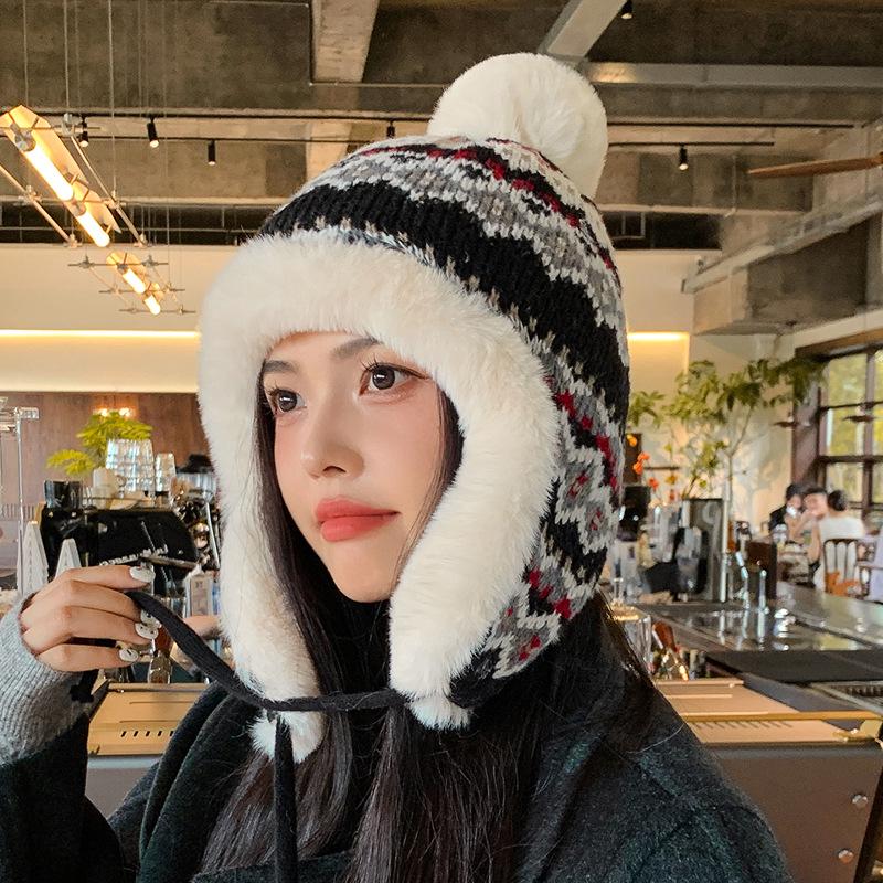 Женская корейская шерстяная шапка в стиле ретро — симпатичная, универсальная, теплая, защищающая уши зимняя вязаная шапка для езды на велосипеде