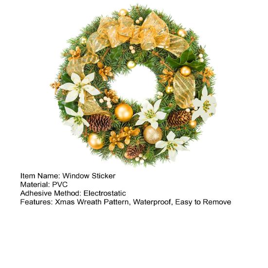 Christmas Wreath Window Stickers Electrostatic Window Decals Wreath Pattern Glass Sticker for Home Shop Xmas Decoration