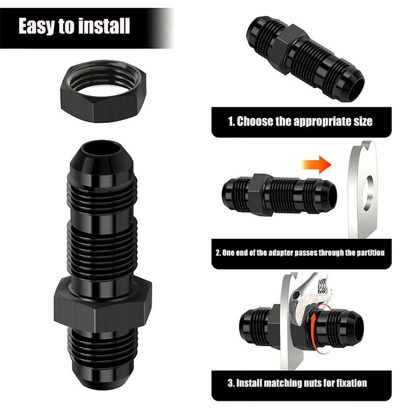 0-Degree AN6 AN8 AN10 AN4 Aluminum Alloy Radiator Oil Cooler Pipe through Wall Extension Joint Straight Nut Connector for Modifi