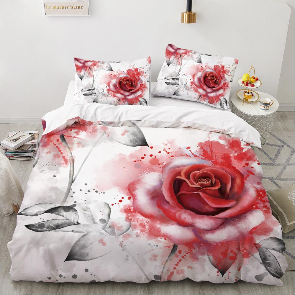 Spring Bedding Set 3D Flower Down Duvet Cover 2/3 Pieces Single Bed Double Bed Duvet Cover Girl Teens Bed Cover Quick Drying Soft Home Textile