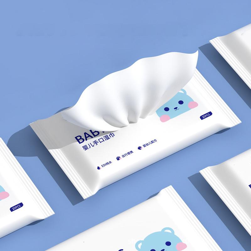 10 упаковок, маленькая сумка, легкие влажные салфетки, портативные, для путешествий на открытом воздухе, 100 шт., без химикатов, без спирта, для детей