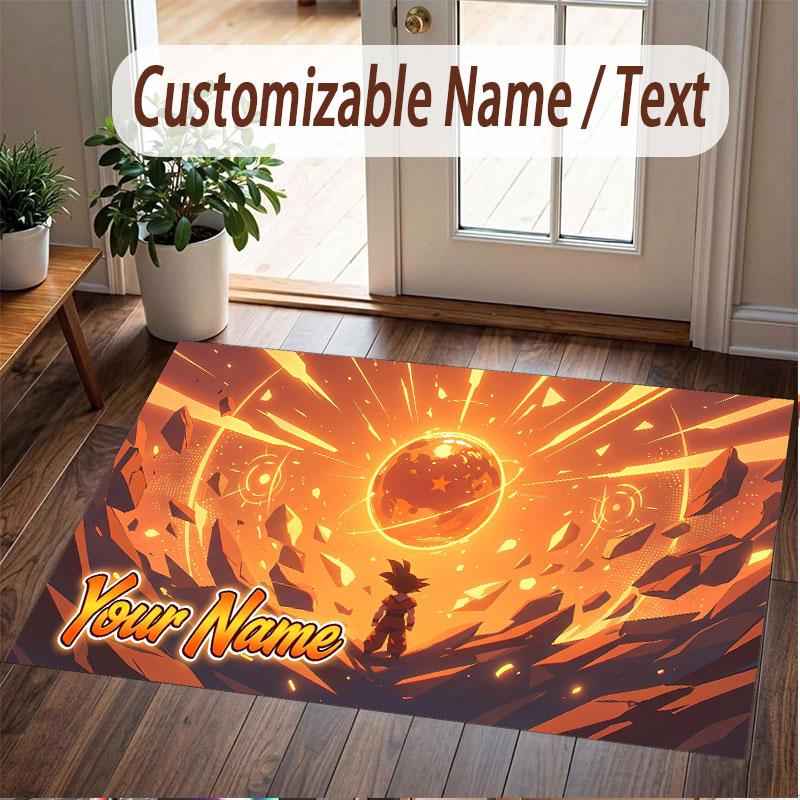 Custom Name Crystal Velvet Rug,Dragon Ball Comfortable Anti Slip Floor Mat For Room Decoration