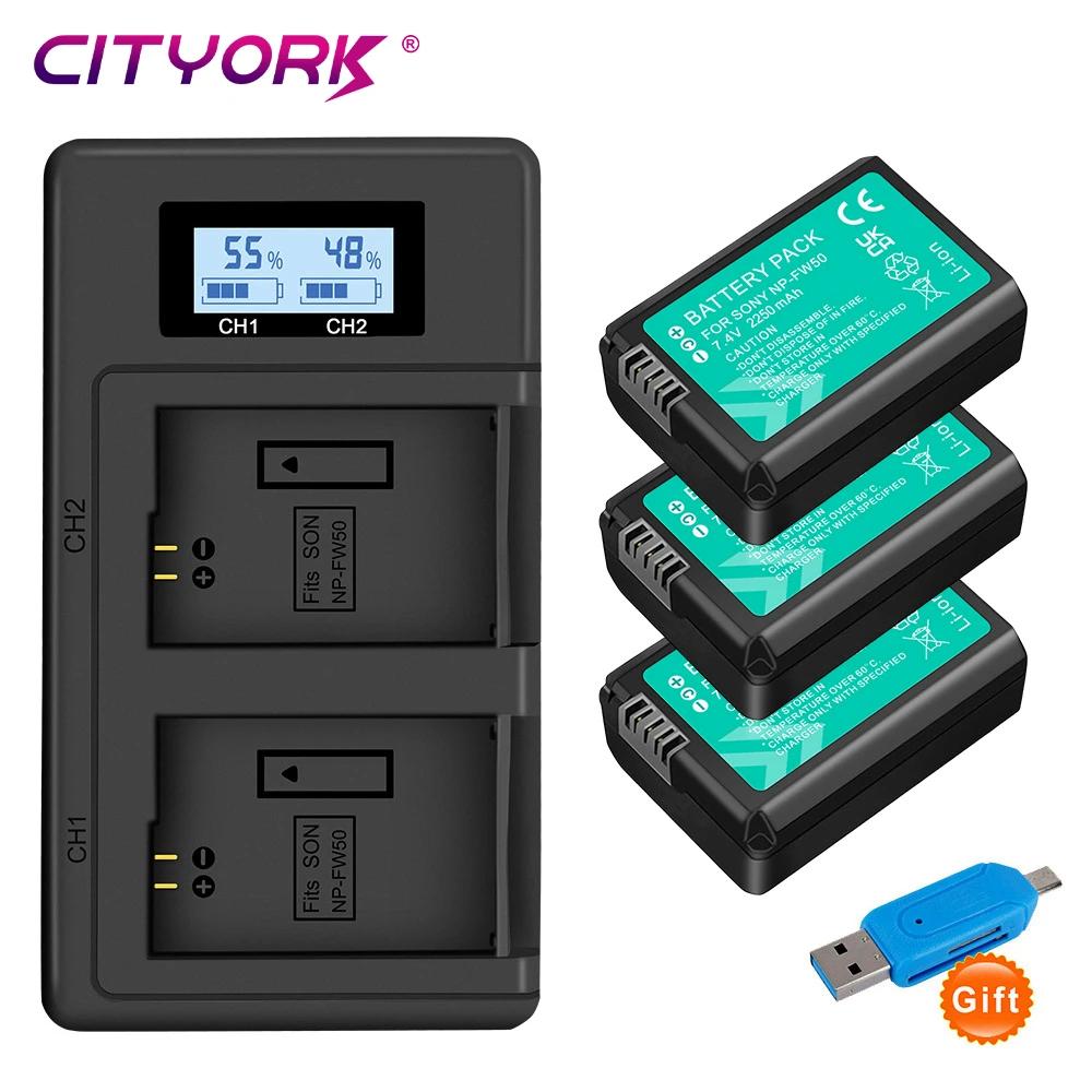 Cityork NP-FW50 NP FW50 аккумулятор для камеры + зарядное устройство для ЖК-дисплея для Sony Alpha A6500 A6300 A6000 A5000 A3000 NEX-3 A7 A7II A7RII A7SII A7S