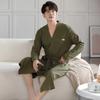 Nightgown Men'S Spring And Autumn Cotton Long-Sleeved Autumn Cotton Medium And Long Plus Size Bathrobe Pajamas Men'S Bathrobe Dressing Gown