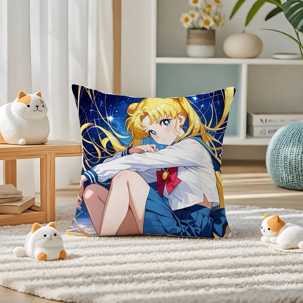 Sailor Moon Sailor Pluto Anime Plush Pillow Cover Soft Short Plush Cushion Cover For Sofa Bedroom Home Decor Gift Decoration
