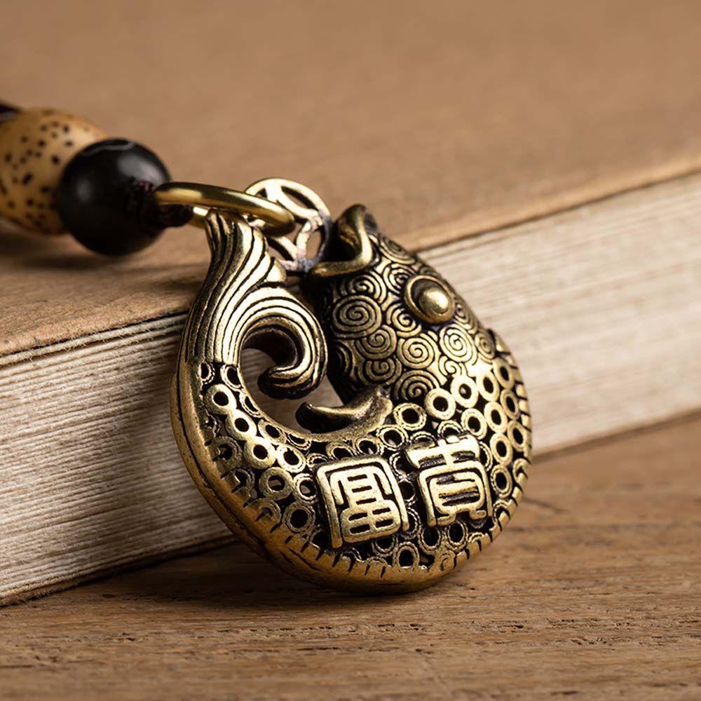 Латунный брелок для безопасного богатства, тибетский буддизм, латунные брелоки, брелок для ключей Lucky Fish, автомобильный брелок