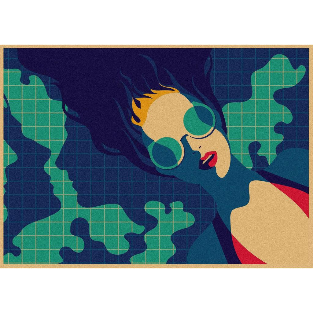 Malika Favre Retro Girl Illustration Kraft Paper Poster for Bar or Cafe Wall Decor