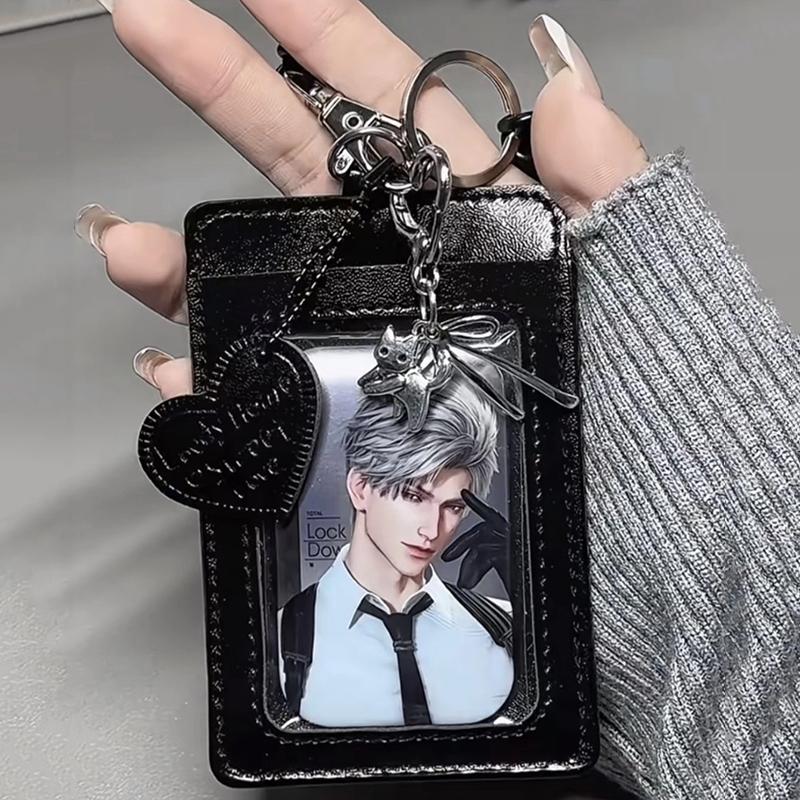 PU Leather Card Holder Idol Photocard Holder Keychain Idol Photo Cards Sleeve Photo Display Pendant Cards Cover