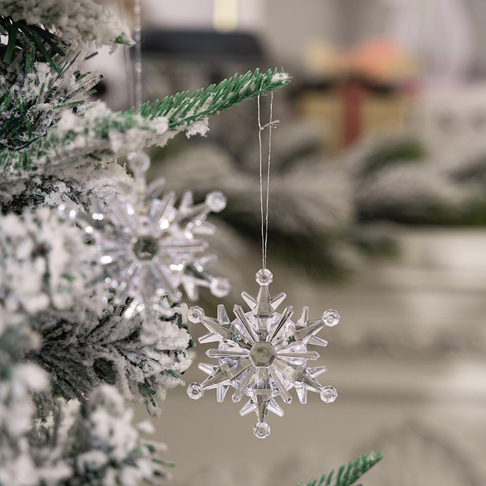 6pcs Acrylic Snowflake Pendant For Christmas Tree Decoration Transparent Snowflake Pendant Hanging Ornament For New Year Home Party