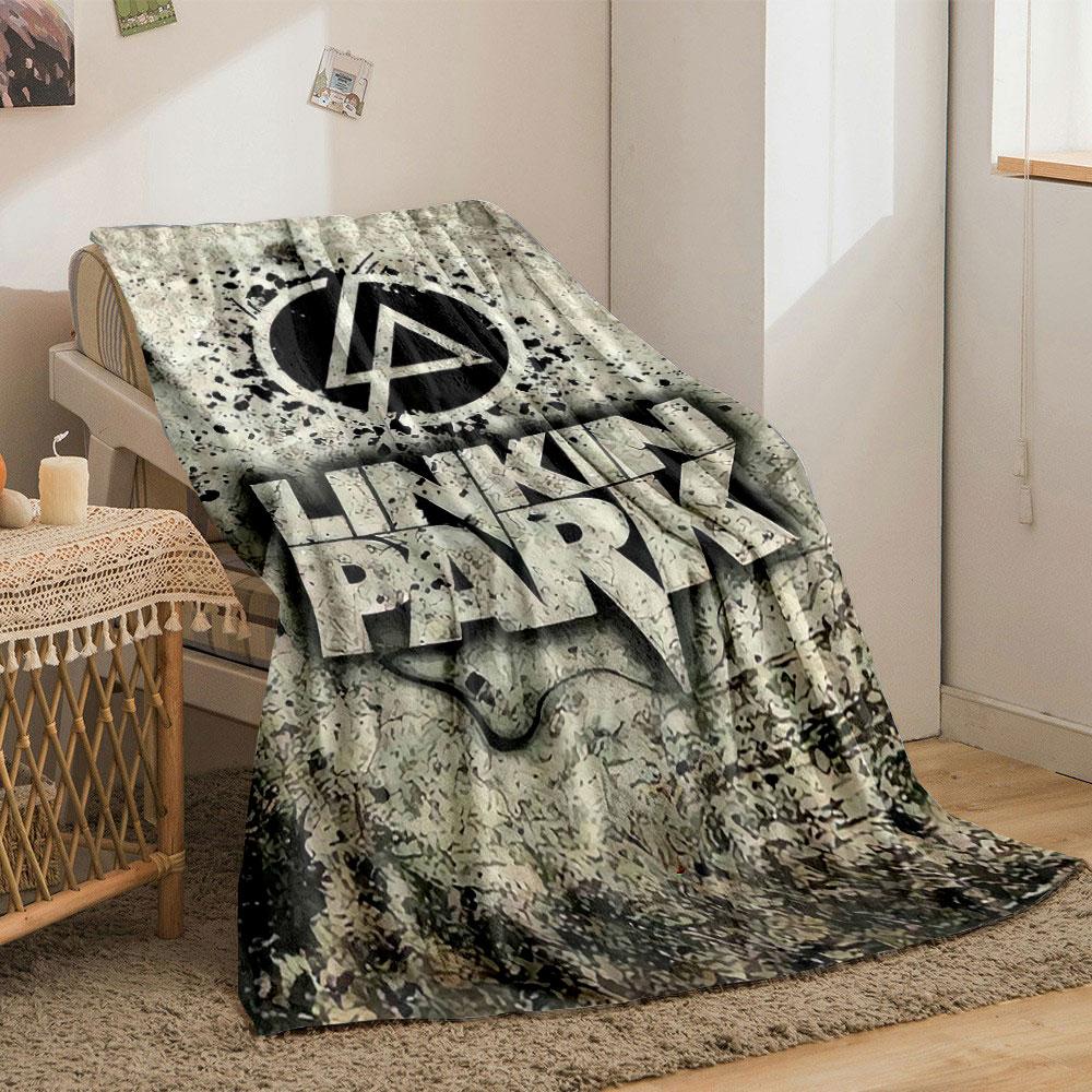 Geometric logo with splatter effects and bold "Linkin Park" typography. for all seasons blanket lunch break throw gift