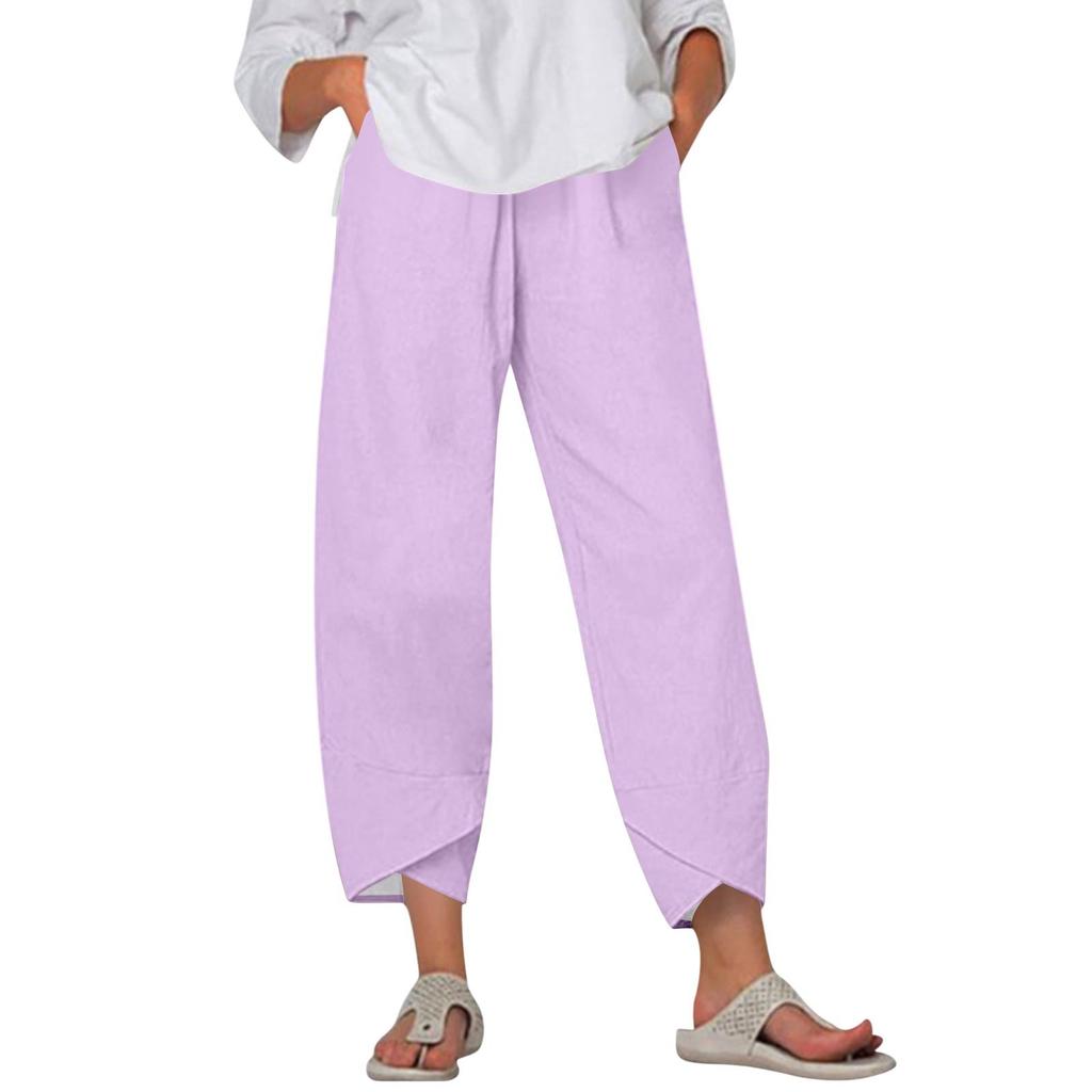 Брюки женские летние повседневные широкие брюки с эластичной резинкой на талии и карманами