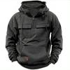 Men's Solid Color Long Sleeve Multi-pocket Loose Hooded Sweatshirt
