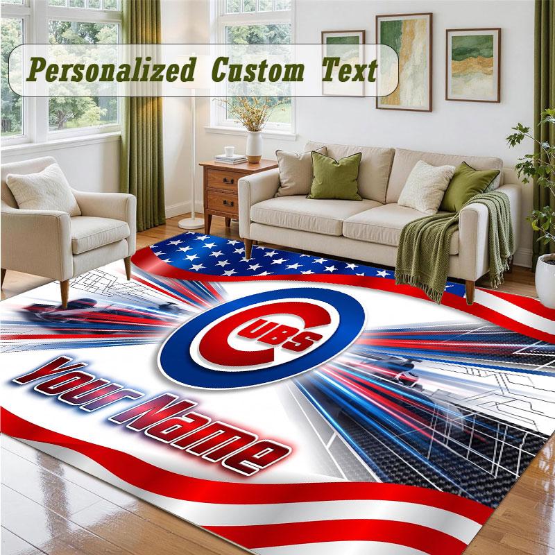 Crystal Velvet Square Rug Custom NameChicago Cubs Pattern Non Slip Home Floor Decor Rug
