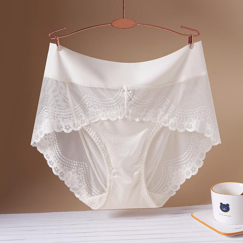 Женские трусы, кружевные, сексуальные, дышащие, бесшовные, из ледяного шелка, с высокой талией, атласное нижнее белье большого размера