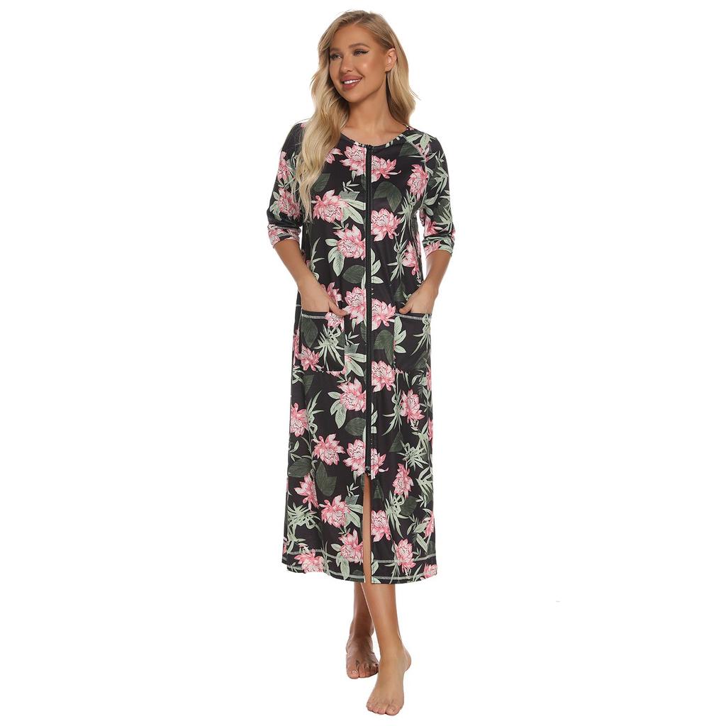 Bright Deer Женский халат для беременных на молнии с длинным рукавом 3/4, халат для родов в больнице, ночные рубашки для кормления, домашний халат, шезлонг, одежда для сна