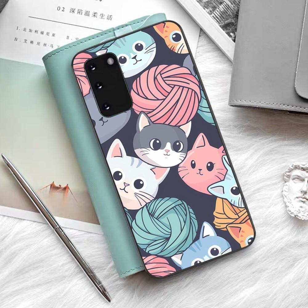 Cartoon Cute Cats Background Phone Case Silicone PC+TPU For Samsung S10 20 30 22 23 24 Plus Lite Ultra Cover