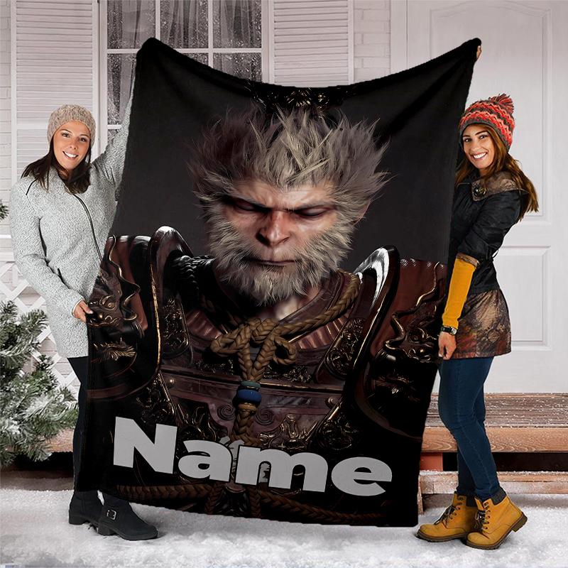 Personalized Custom Name Blanket - Black Myth Wukong Game Print Design,Blanket for Sofa,Bed,Travel,Camping - Soft and Warm, Great Gift