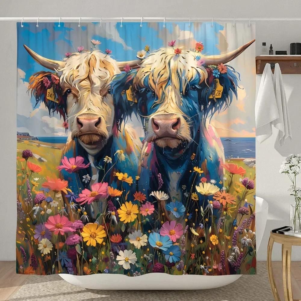 Смешная шторка для душа с хайлендской коровой, деревенская, с мультяшным животным, детская занавеска для ванной, полиэстеровая ткань, домашний декор для ванной