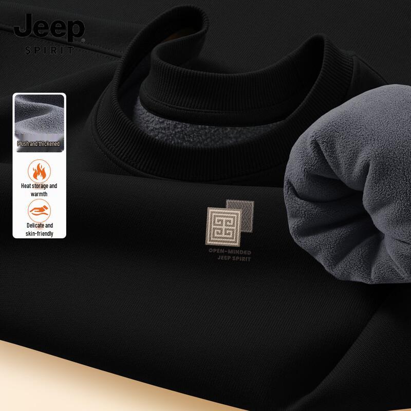 JEEP SPIRIT Men's Fleece-Lined Round Neck Sweatshirt